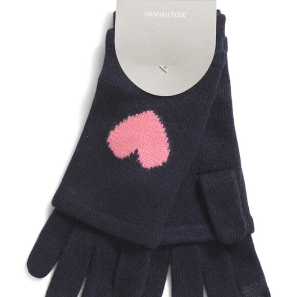 NEW HANNAH ROSE Cashmere And Merino Wool Blend Heart Intarsia 3 In 1 Gloves 267T - Picture 2 of 3
